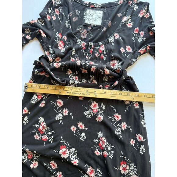Fat Face Floral Midi Dress Women’s Size 10 Black Pink Print 3/4 Sleeve Scoop - Picture 12 of 15